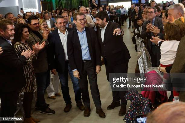 The mayor of Alcantarilla, Joaquin Buendia; the president of the Popular Party , Alberto Nuñez Feijoo, and the president of the Popular Party of the...