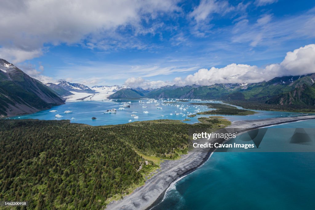 Aerial Resurrection Bay Bear Glacier Lake - Alaska