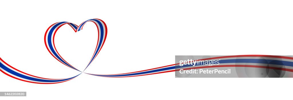 Thailand - Long Ribbon Heart Flag Banner. Thai Heart Shaped Flag. Stock Vector Illustration
