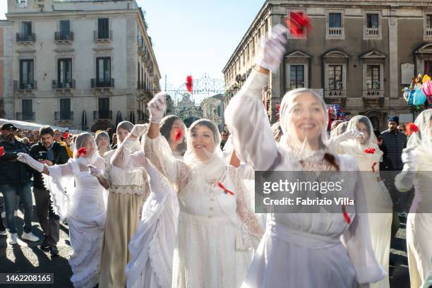 The 'Ntuppatedde, a group of young girls dance during the candle procession. The figure of the 'Ntuppatedde is linked to Saint Agatha in that they...