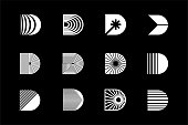 Modern D letter logo template set. Digital D logo design vector set.