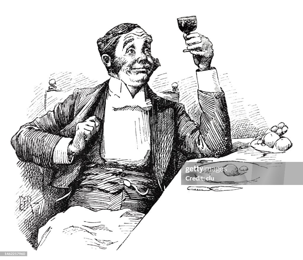 Elderly man looking longingly at a glass of wine he holds in his hand