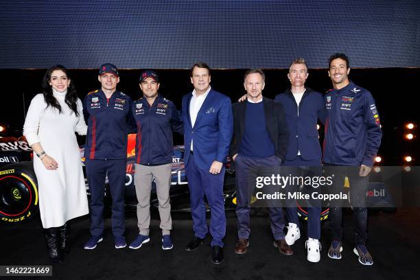 Giselle Zarur, Max Verstappen of the Netherlands and Oracle Red Bull Racing, Sergio Perez of Mexico and Oracle Red Bull Racing, Jim Farley, CEO of...
