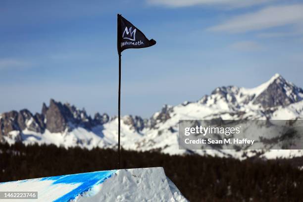 Detail of a jump on the Snowboard Slopestyle training course on day three of the Toyota U.S. Grand Prix at Mammoth Mountain on February 03, 2023 in...