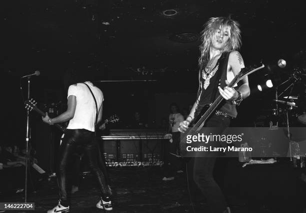 Slash and Duff McKagan of Guns N Roses perform at Sundance On October 16, 1987 In Bayshore New York.