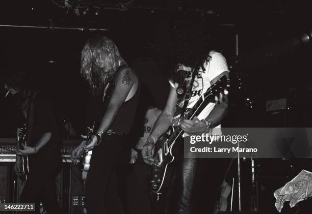 Duff McKagan and Slash of Guns N Roses perform at Sundance On October 16, 1987 In Bayshore New York.