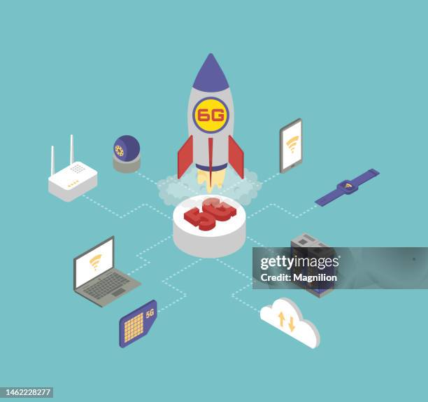 5g and 6g networks isometric vector - isometric globe stock illustrations