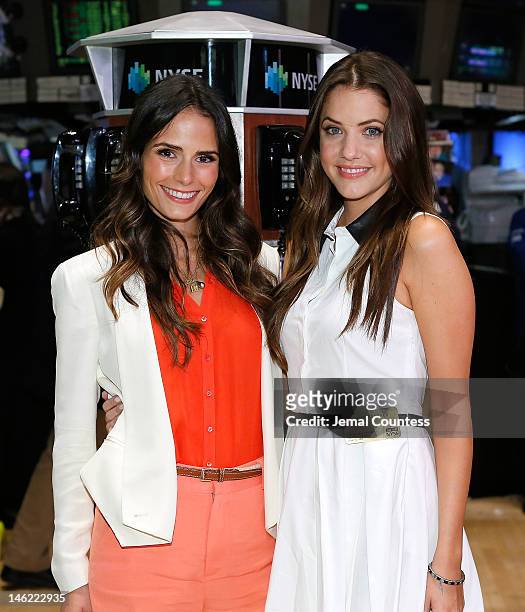 Actors Jordana Brewster and Julie Gonzalo of the cast of the new series "Dallas" visit The New York Stock Exchange on June 12, 2012 in New York City.
