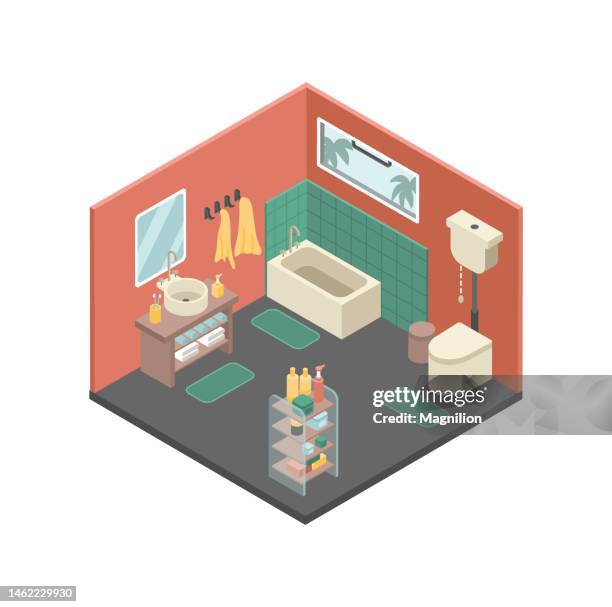 bathroom isometric vector - apartment cross section stock illustrations