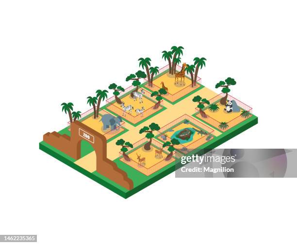 zoo isometric vector - zoo stock illustrations