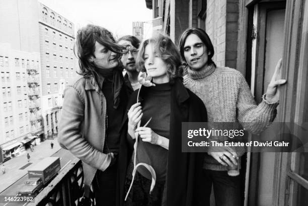 Filmmaker and videographer Michel Auder, musician Lee Crabtree, actress and Warhol 'superstar' Viva, and singer songwriter Eric Anderson pose for a...