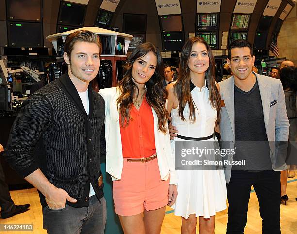 Josh Henderson, Jordana Brewster, Julie Gonzalo and Jesse Metcalfe the cast of the new series "Dallas" visit The New York Stock Exchange to ring the...