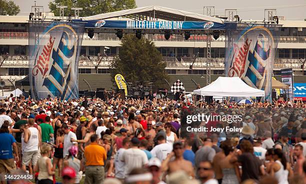 General view of the stage and crowd as the Southen Rock Band Lynyrd Skynyrd performs during the 2012 Indy 500 Miller Lite Carb Day concert on May 25,...