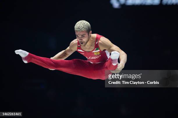 October 31: David Huddleston of Bulgaria performs his parallel bars routine during Men's qualifications at the World Gymnastics...