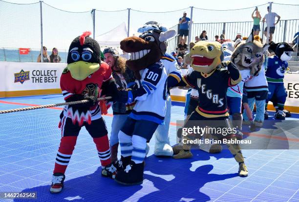 General view of NHL mascots participating in the NHL Mascot Showdown - Mascot Frenzy at the Truly Hard Seltzer NHL All-Star Beach Festival at Ft....