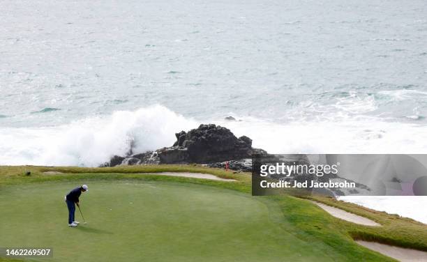 Harry Higgs of the United States putts on the seventh green during the second round of the AT&T Pebble Beach Pro-Am at Pebble Beach Golf Links on...