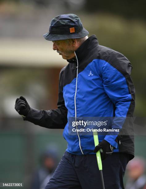 Bill Murray reacts on the 16th green during the second round of the AT&T Pebble Beach Pro-Am at Monterey Peninsula Country Club on February 03, 2023...