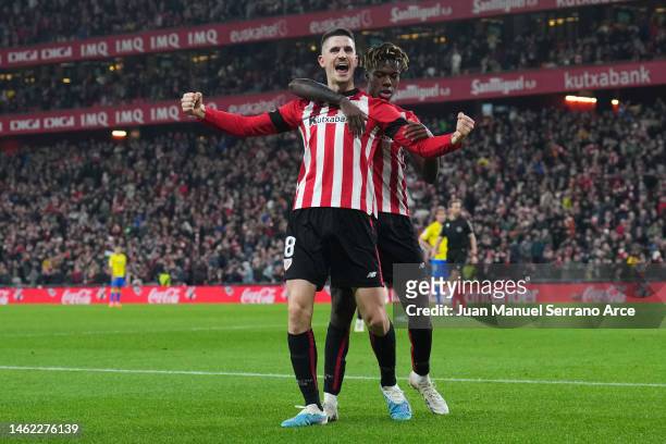 Oihan Sancet of Athletic Club celebrates after scoring the team's second goal during the LaLiga Santander match between Athletic Club and Cadiz CF at...