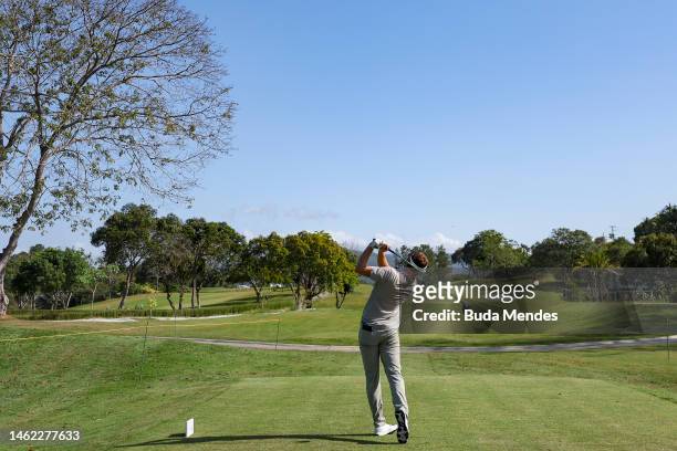Evan Harmeling of the United States plays his tee shot on the 2nd hole during the second round of The Panama Championship at Club de Golf de Panama...