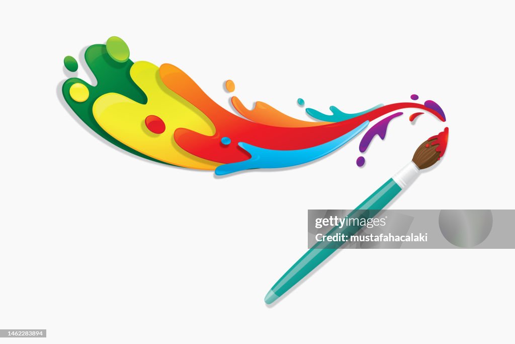 光沢のあるカラフルな絵画を持つ立体アーティストブラシ