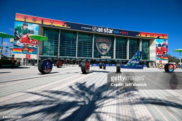 General view of the exterior of FLA Live Arena is seen before the start of the NHL All-Star Skills Competition on February 03, 2023 in Sunrise,...