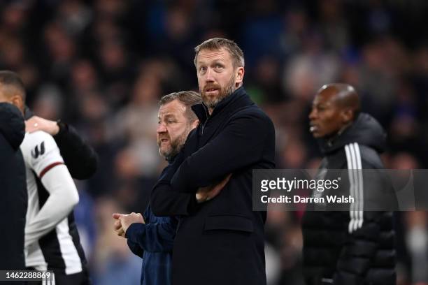 Graham Potter, Manager of Chelsea, looks dejected during the Premier League match between Chelsea FC and Fulham FC at Stamford Bridge on February 03,...