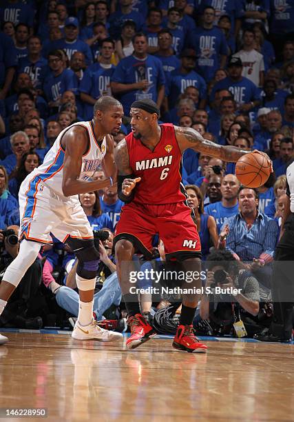 June 12: LeBron James of the Miami Heat against Kevin Durant of the Oklahoma City Thunder during Game One of the 2012 NBA Finals at Chesapeake Energy...