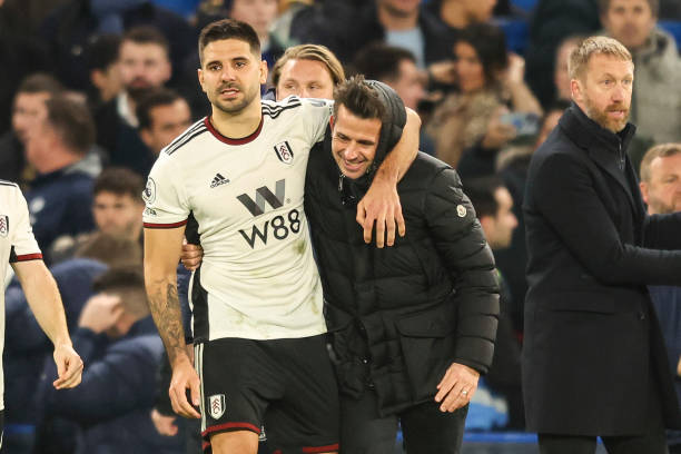 Aleksandar Mitrovic and Head Coach Marco Silva of Fulham after their sides 0-0 draw during the Premier League match between Chelsea FC and Fulham FC...