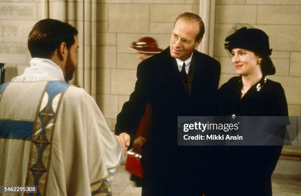 From left, British actor Kenneth Branagh and American actors William Hurt & Madeleine Stowe in the film 'The Proposition' , Ipswich, Massachusetts,...