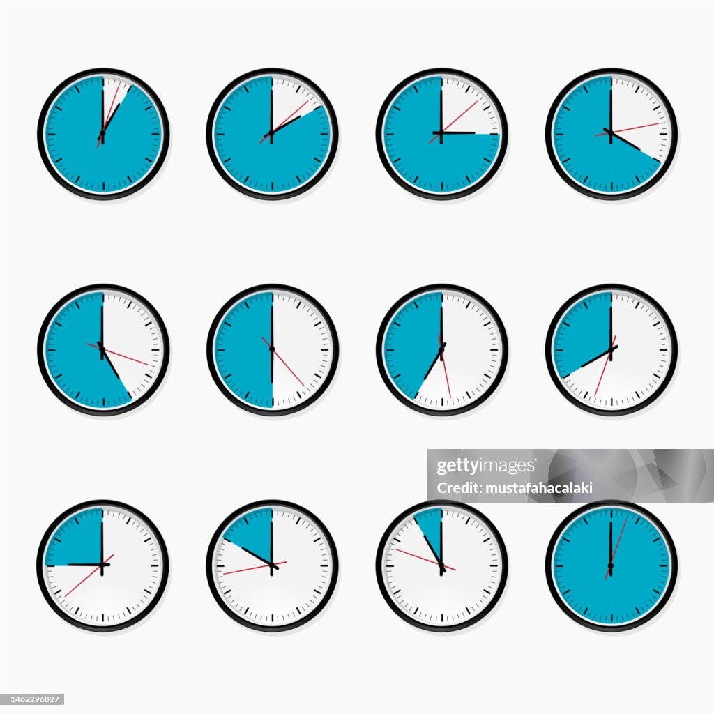 Timing Blue Color Wall Clock Set With Blue Timing Marks On Them High-Res Vector Graphic ...