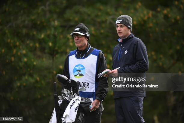 Henrik Norlander of Sweden waits to tee off on the 18th hole during the second round of the AT&T Pebble Beach Pro-Am at Monterey Peninsula Country...