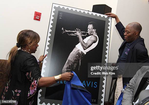 Cheryl Davis and Rob Crocker attend the Miles Davis Stamp release soiree at Bogardus Mansion on June 12, 2012 in New York City.