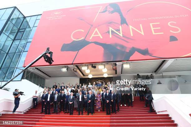 Members of the Cannes Film Festival jury and organisers led by the Director of the Cannes Film Festival Thierry Fremaux and the Mayor of Cannes David...