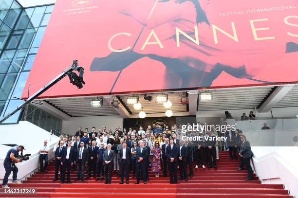 Members of the Cannes Film Festival jury and organisers led by the Director of the Cannes Film Festival Thierry Fremaux and the Mayor of Cannes David...
