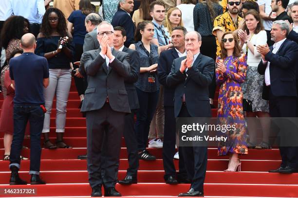 Members of the Cannes Film Festival jury and organisers led by the Director of the Cannes Film Festival Thierry Fremaux and the Mayor of Cannes David...