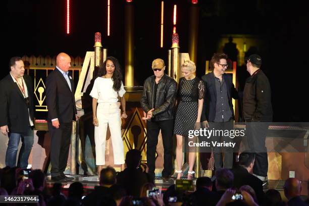 Bob Chapek, Zoe Saldana, Benicio Del Toro, Michael Rooker, Pom Klementieff and James Gunn