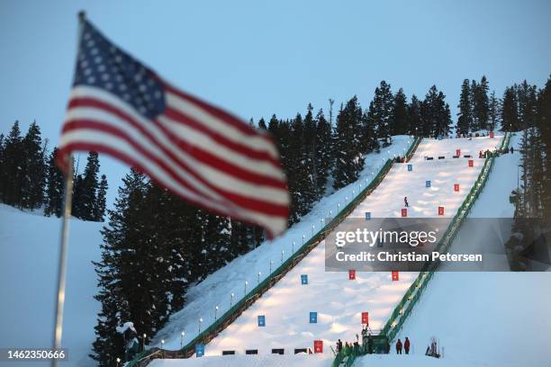 General view of the moguls course during training for the Dual Moguls competition on day two of the Intermountain Healthcare Freestyle International...