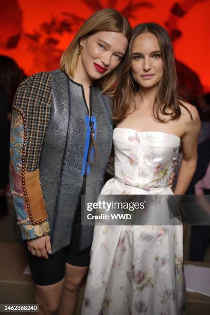 Léa Seydoux and Natalie Portman at the Christian Dior Fall 2023 Couture Collection Runway Show on July 3, 2023 in Paris, France.