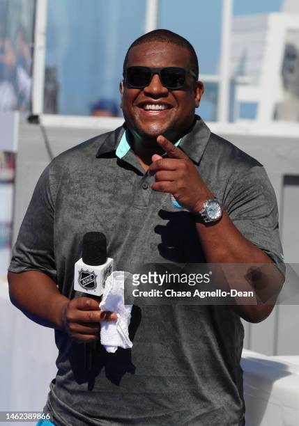 Sportscaster Kevin Weekes attends the pre-taping of the Enterprise NHL Splash Shot event at the Truly Hard Seltzer NHL All-Star Beach Festival at Ft....