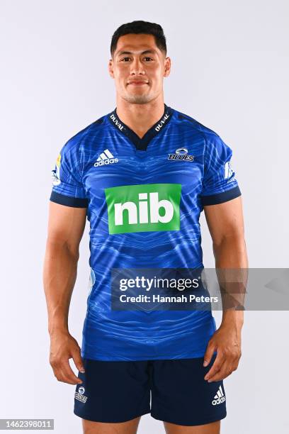 Roger Tuivasa-Sheck poses during the Blues Super Rugby 2023 team headshots session at Blues HQ on January 25, 2023 in Auckland, New Zealand.