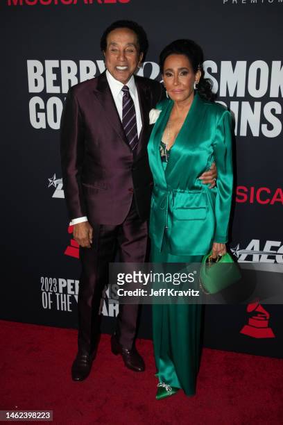 Smokey Robinson and Frances Glandney attends the 2023 MusiCares Persons Of The Year honoring Berry Gordy and Smokey Robinson at Los Angeles...