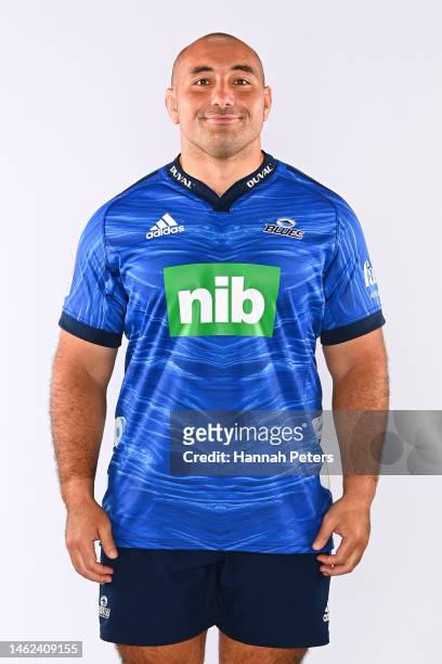 James Lay poses during the Blues Super Rugby 2023 team headshots session at Blues HQ on January 25, 2023 in Auckland, New Zealand.