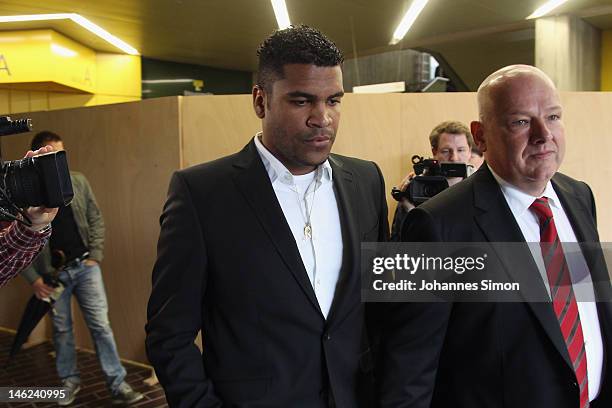 Brazilian Breno Vinícius Rodrigues Borges , so called Breno, former player of German football club FC Bayern Muenchen arrives for his trial at Munich...