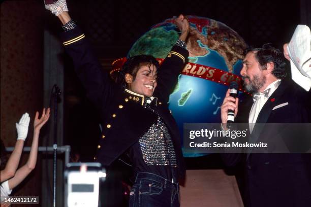 American Pop & R&B musician Michael Jackson is honored by the Guinness Book of World Records at the American Museum of Natural History, New York, New...