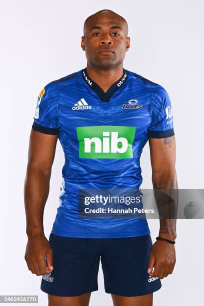 Mark Telea poses during the Blues Super Rugby 2023 team headshots session at Blues HQ on January 25, 2023 in Auckland, New Zealand.
