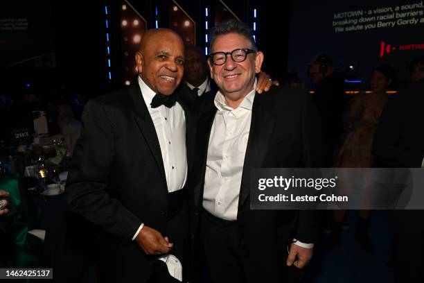 Honoree Berry Gordy and CEO of Universal Music Group Lucian Grainge attend MusiCares Persons of the Year Honoring Berry Gordy and Smokey Robinson at...