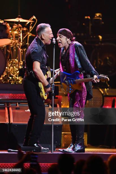 Bruce Springsteen and Steven Van Zandt perform onstage during the Bruce Springsteen and The E Street Band 2023 tour at State Farm Arena on February...