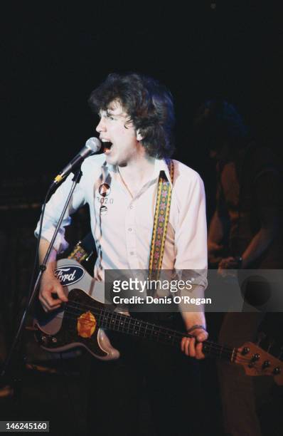 English singer, songwriter and musician Tom Robinson in concert, circa 1980.