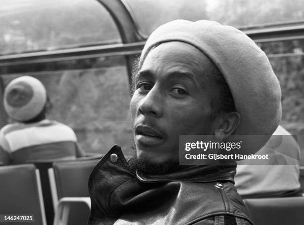 1st JANUARY: Jamaican reggae musician Bob Marley posed on a river boat in Amsterdam, Netherlands in 1976.