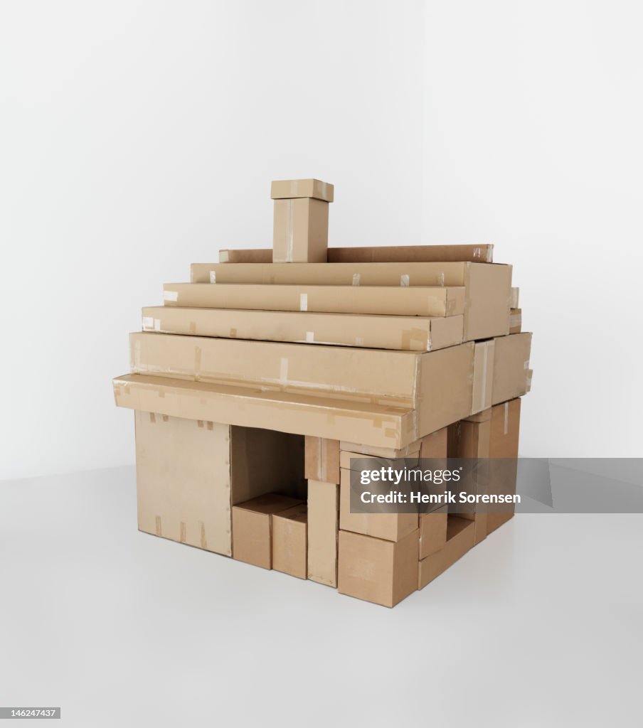 House made out of paperboxes